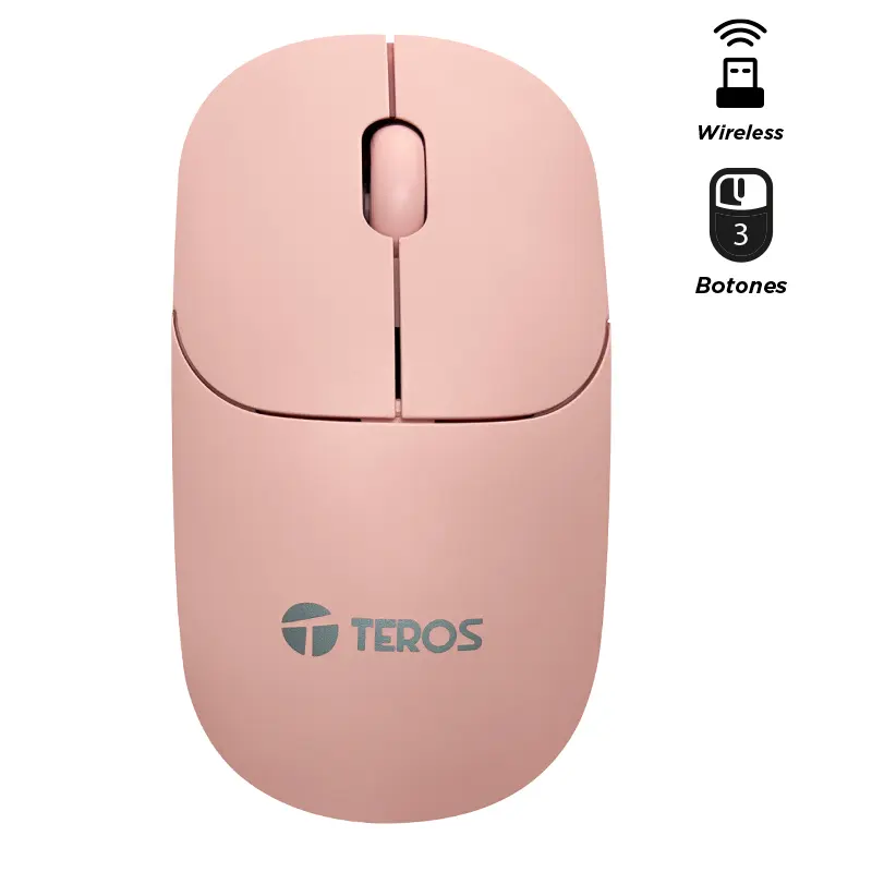 Mouse óptico inalámbrico TEROS TE-1218S, 1000 DPI, receptor USB, 3 botones Rosado