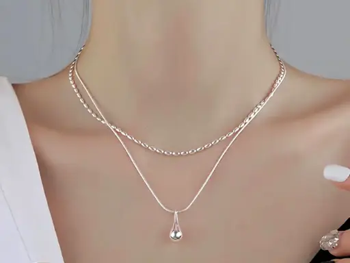 [MABT1002] Collar elegante dije en lágrima y cadena doble tipo serpiente plata 925