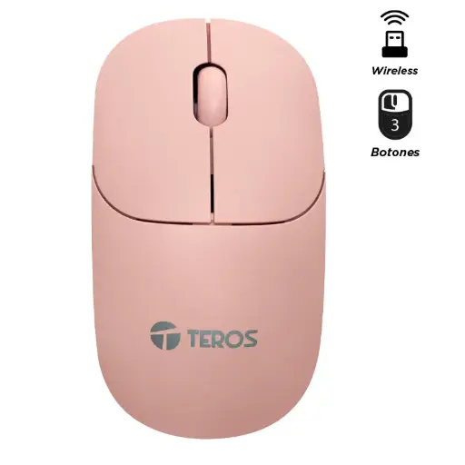 [THMOU008] Mouse óptico inalámbrico TEROS TE-1218S, 1000 DPI, receptor USB, 3 botones Rosado