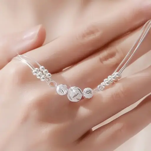 [MABT1006] Pulsera con Cuentas de las Tres Vidas y la Suerte - Plata pura de 990